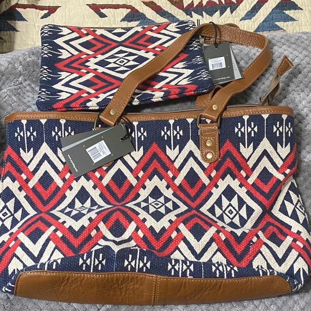 Myra Bag Red and Blue Geometric Shoulder Bag